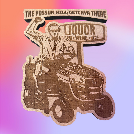 The Opossum on His Chariot Fridge Magnet!