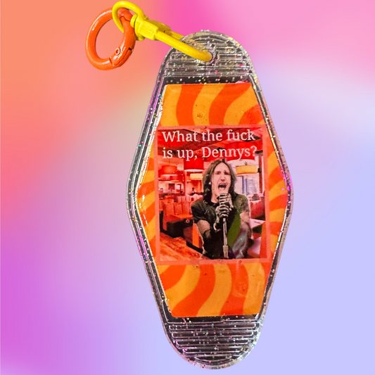 Killer one of a kind Epoxy Vintage Style Keychain! - What The Fuck Is Up Denny's! Reznor Version