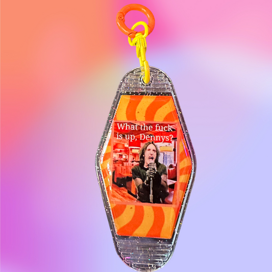 Killer one of a kind Epoxy Vintage Style Keychain! - What The Fuck Is Up Denny's! Reznor Version